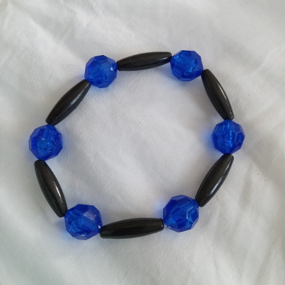 Hand Crafted Blue and black crystal beaded statement bracelet
